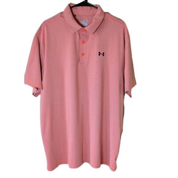 Under Armour Performance HeatGear Polo Shirt Mens XXL Orange/Gray Stripe Golf - Picture 1 of 9